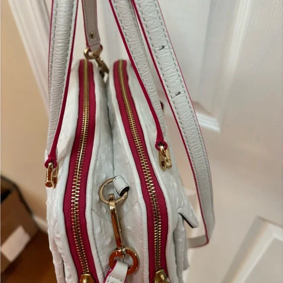 Coach A1482-30116 Madison Madeline Ostrich-Embossed White Leather Pink Trim BNOT - Picture 14 of 16